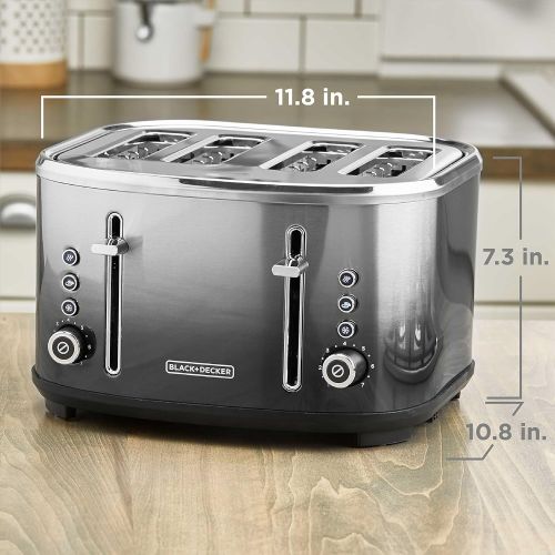  BLACK+DECKER 4-Slice Extra-Wide Slot Toaster, Stainless Steel, Ombre Finish, TR4310FBD,Black/Silver Ombre