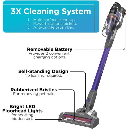  BLACK+DECKER Powerseries Extreme Cordless Stick Vacuum Cleaner for Pets, Purple (BSV2020P)