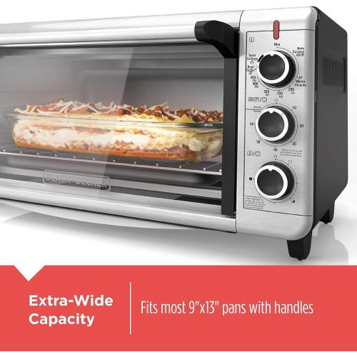  BLACK+DECKER TO3240XSBD 8-Slice Extra Wide Convection Countertop Toaster Oven, Includes Bake Pan, Broil Rack & Toasting Rack, Stainless Steel/Black Convection Toaster Oven