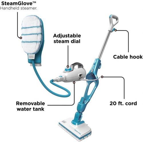  BLACK+DECKER Steam Mop with SteamGlove Handheld Steamer, 7-in-1, Corded (HSMC1361SGP)