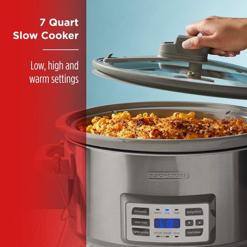 BLACK+DECKER SCD7007SSD 7-Quart Digital Slow Cooker with Temperature Probe + Precision Sous-Vide, Capacity, Stainless Steel