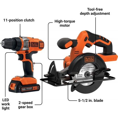  BLACK+DECKER 20V MAX Cordless Drill Combo Kit, 2-Tool (BDCD220CS)