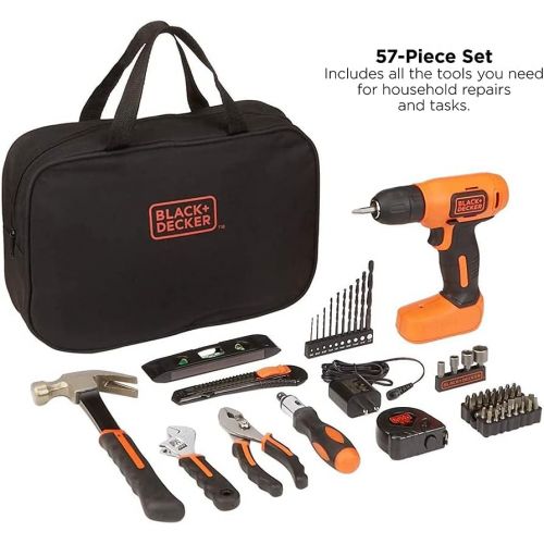  BLACK+DECKER 8V Drill & Home Tool Kit, 57 Piece (BDCD8PK)