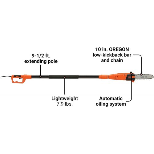  BLACK+DECKER Pole Saw, Corded, 6.5-Amp, 10-Inch (PP610)