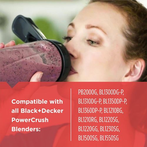  BLACK+DECKER PowerCrush Personal Blender Jar with Travel Lid, Clear, PBJ1650