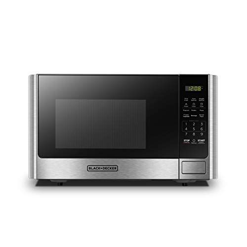  BLACK+DECKER EM925AB9 Digital Microwave Oven with Turntable Push-Button Door,Child Safety Lock,900W,0.9 cu.ft,Stainless Steel