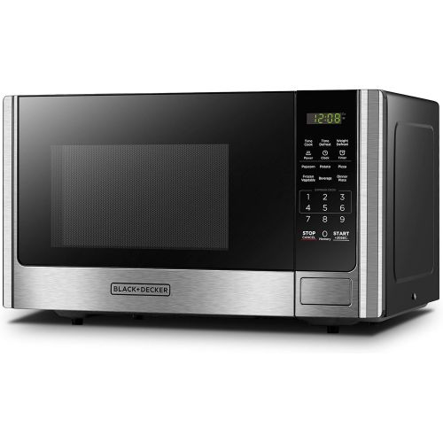  BLACK+DECKER EM925AB9 Digital Microwave Oven with Turntable Push-Button Door,Child Safety Lock,900W,0.9 cu.ft,Stainless Steel