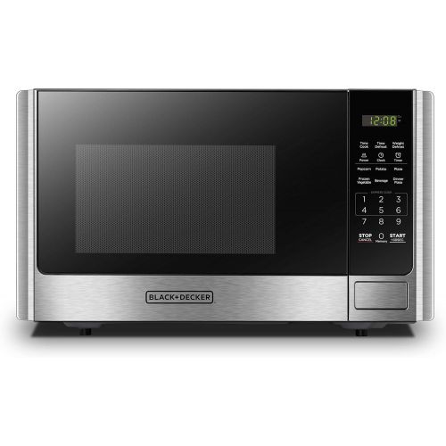  BLACK+DECKER EM925AB9 Digital Microwave Oven with Turntable Push-Button Door,Child Safety Lock,900W,0.9 cu.ft,Stainless Steel