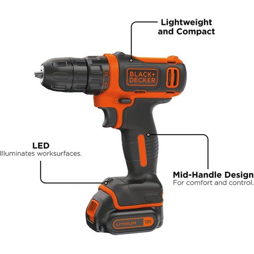  BLACK+DECKER 12V MAX Drill & Home Tool Kit, 60-Piece (BDCDD12PK)