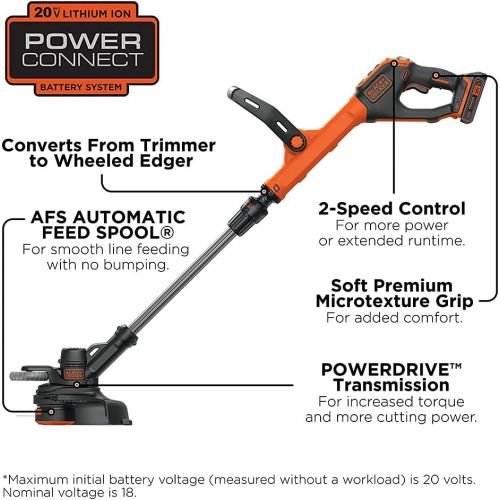  BLACK+DECKER LSTE525 20V MAX Lithium Easy Feed String Trimmer/Edger with 2 Batteries