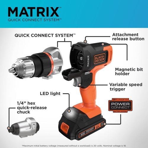  BLACK+DECKER 20V MAX Matrix Cordless Drill Combo Kit, 2-Tool (BDCDMT120IA)