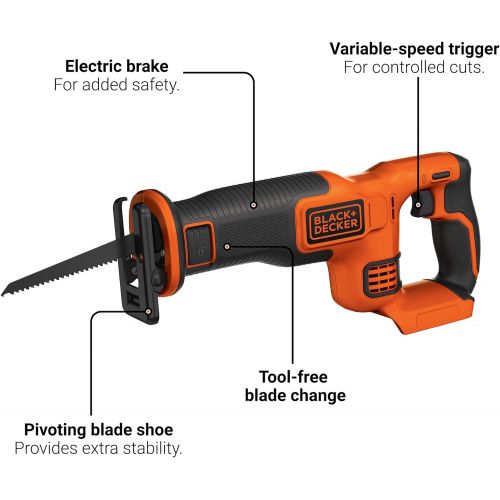  BLACK+DECKER 20V MAX Reciprocating Saw, Tool Only (BDCR20B)