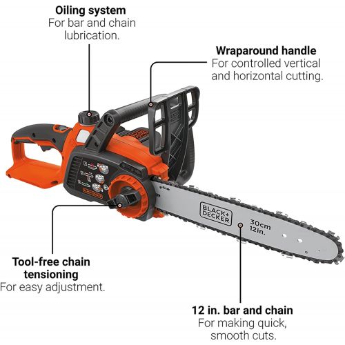  BLACK+DECKER 40V MAX Cordless Chainsaw, 12-Inch, Tool Only (LCS1240B)