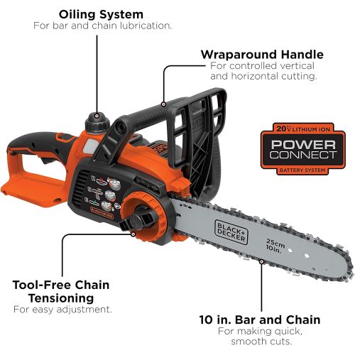  BLACK+DECKER 20V MAX Cordless Chainsaw, 10-Inch (LCS1020)