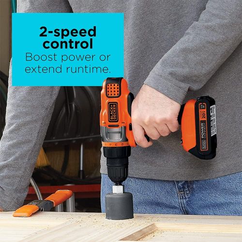  BLACK+DECKER LDX220C 20V MAX 2-Speed Cordless Drill Driver (Includes Battery and Charger)