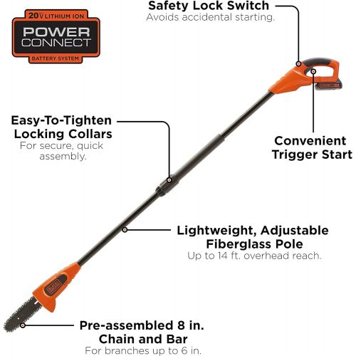  BLACK+DECKER 20V MAX Pole Saw, 8-Inch, Tool Only (LPP120B)