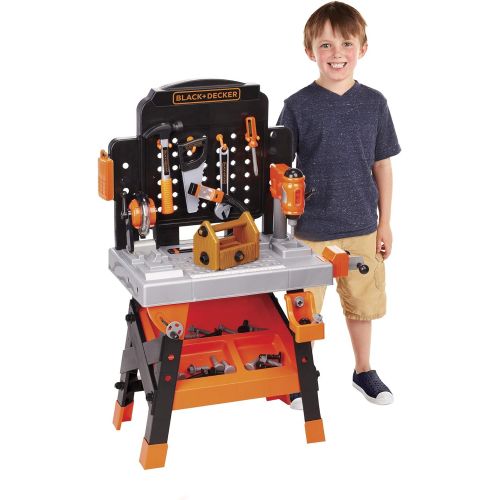  BLACK + DECKER Power Tool Workshop - Play Toy Workbench for Kids with Drill, Miter Saw and Working Flashlight - Build Your Own Tool Box  75 Realistic Toy Tools and Accessories