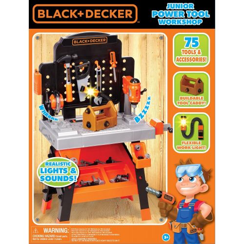  BLACK + DECKER Power Tool Workshop - Play Toy Workbench for Kids with Drill, Miter Saw and Working Flashlight - Build Your Own Tool Box  75 Realistic Toy Tools and Accessories