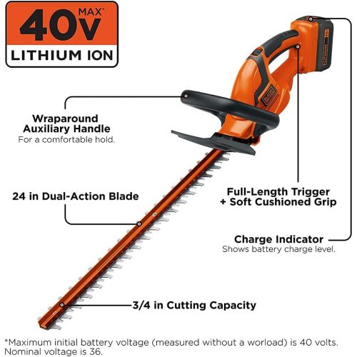  BLACK+DECKER 40V MAX Cordless Hedge Trimmer, 24-Inch (LHT2436)