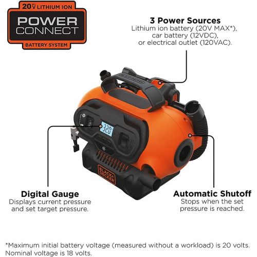  BLACK+DECKER 20V MAX Multi-purpose Inflator, Cordless & Corded Power - Tool Only (BDINF20C)