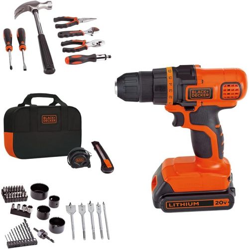  BLACK+DECKER 20V MAX Drill & Home Tool Kit, 68 Piece (LDX120PK),Black/Orange