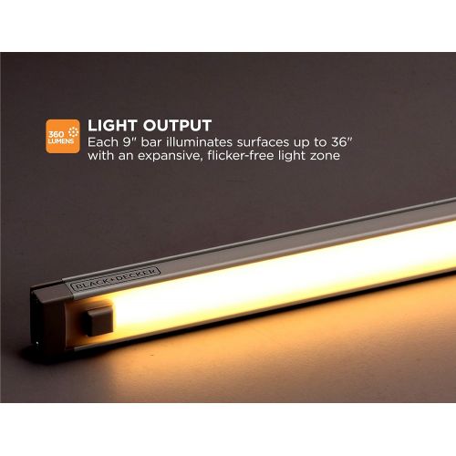  BLACK+DECKER LEDUC9-1WK LED Under Cabinet Kit with Motion Sensor, Dimmable Kitchen Accent Lighting, Tool-Free Install, Warm White 2700k, 9 Length, 1-Bar