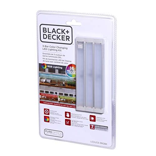  BLACK+DECKER LEDUC6-3RGBK Color Changing LED Under Cabinet Lighting Kit, Stick up Design, 3-Bars, 6 Bars, RGB Color Swirl