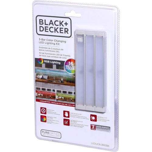  BLACK+DECKER LEDUC6-3RGBK Color Changing LED Under Cabinet Lighting Kit, Stick up Design, 3-Bars, 6 Bars, RGB Color Swirl