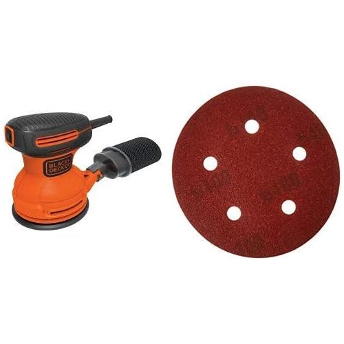  BLACK+DECKER BDERO100 Random Orbit Sander, 5-Inch with PORTER-CABLE 735501025 5-Inch Hook & Loop Sandpaper, 100 Grit with 5 Holes (25-Pack)