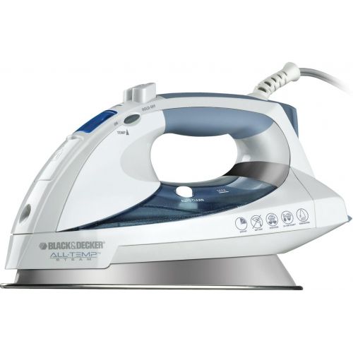  Black & Decker D6000 All-Temp Steam Iron with Stainless-Steel Soleplate, White/Grey