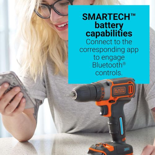  BLACK+DECKER 20V MAX Cordless Drill with SMARTECH, Single Speed (BDCDDBT120C)