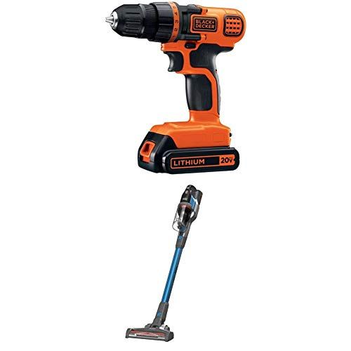  BLACK+DECKER 20V MAX Cordless Drill/Driver with POWERSERIES Extreme Cordless Stick Vacuum, Blue (LDX120C & BSV2020G)