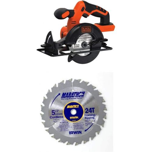  BLACK+DECKER 20V MAX 5-1/2-Inch Cordless Circular Saw, Tool Only with IRWIN Tools MARATHON Carbide Cordless Circular Saw Blade, 5 1/2-Inch, 18T Carded (BDCCS20B & 14011)