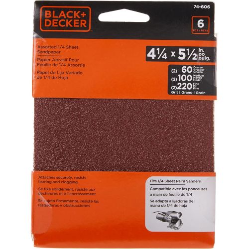  BLACK+DECKER Sandpaper Assortment, 1/4-Inch Sheet, 6-Pack (74-606)