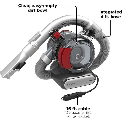  BLACK+DECKER Flex Car Vacuum, 12V Corded (BDH1200FVAV), Iron/Red