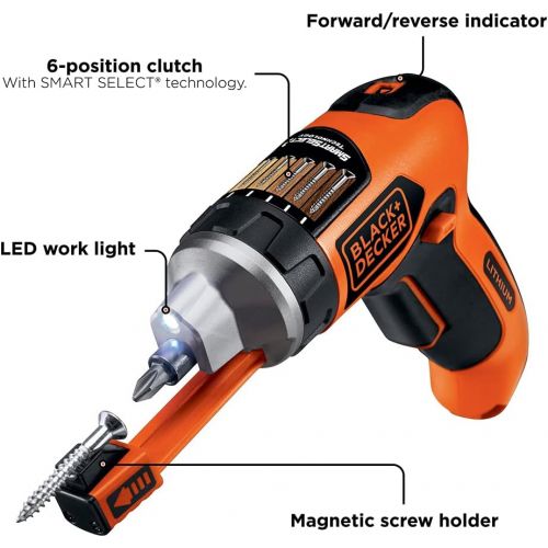  BLACK+DECKER 4V MAX Cordless Screwdriver with Screw Holder, SmartSelect (LI4000)