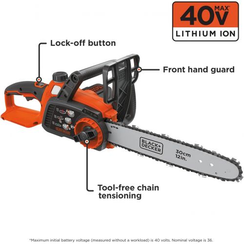  BLACK+DECKER 40V Max Cordless Chainsaw, 12-Inch (LCS1240)