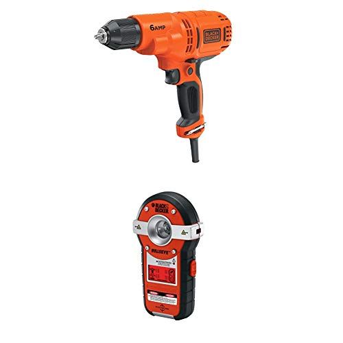  BLACK+DECKER Corded Drill, 6.0-Amp, 3/8-Inch with Line Laser, Auto-leveling with Stud Sensor (DR340C & BDL190S)