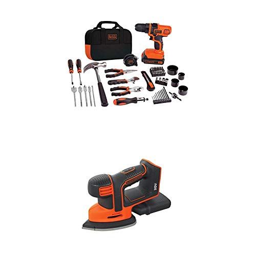  BLACK+DECKER BDCMS20B 20V Cordless Mouse Sander, Baretool with LDX120PK 20V MAX Cordless Drill and Battery Power Project Kit