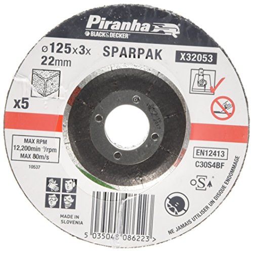  BLACK+DECKER Piranha Stone Cutting Disc Sparpack, 125 x 22 x 3.2 mm - Set of 5