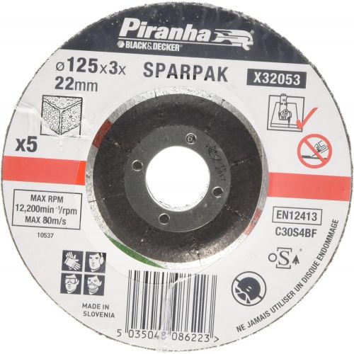  BLACK+DECKER Piranha Stone Cutting Disc Sparpack, 125 x 22 x 3.2 mm - Set of 5