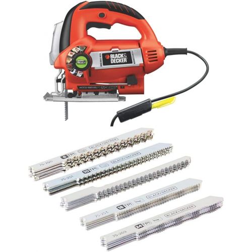  BLACK+DECKER JS670V LineFinder Orbital Jigsaw with SmartSelect Technology with BLACK+DECKER 75-626 Assorted Jigsaw Blades Set Wood and Metal 24-Pack