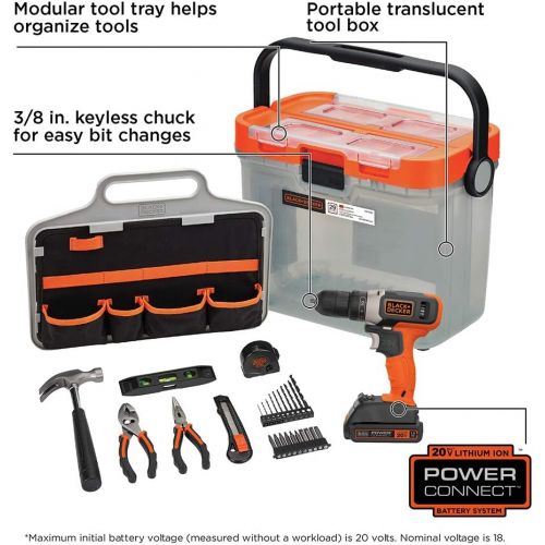  BLACK+DECKER BCKSB29C1 20V MAX* Cordless Drill with 28-Piece Home Project Kit in Translucent Tool Box