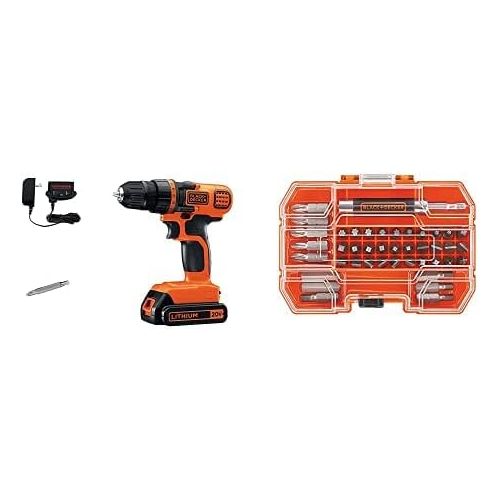  Black & Decker LDX120C 20-Volt MAX Lithium-Ion Cordless Drill/Driver w/ Standard Screw driving Set 42 PC