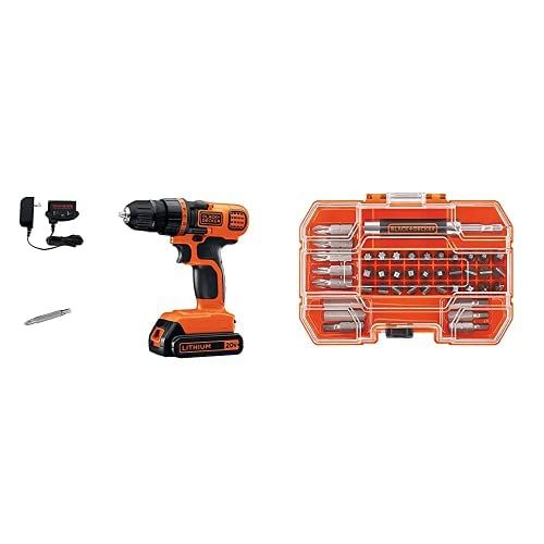  Black & Decker LDX120C 20-Volt MAX Lithium-Ion Cordless Drill/Driver w/ Standard Screw driving Set 42 PC