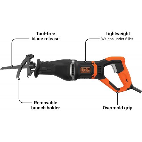  BLACK+DECKER 7 Amp Electric Reciprocating Saw with Removable Branch Holder (BES301K)