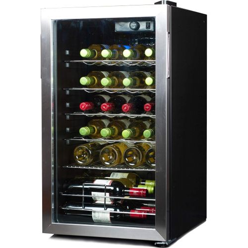  BLACK+DECKER Wine Cooler Refrigerator, 26 Bottle Compressor Cooling Wine Fridge with Blue Light & LED Display, Freestanding Wine Cooler, BD61536