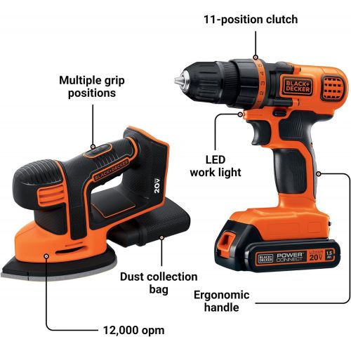  BLACK+DECKER 20V MAX* POWERCONNECT Cordless Drill/Driver + MOUSE Detail Sander Combo Kit (BD2KITCDDS)