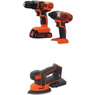 BLACK+DECKER BDCMS20B 20V Cordless Mouse Sander, Baretool with Black & Decker 20V MAX Drill/Driver Impact Combo Kit