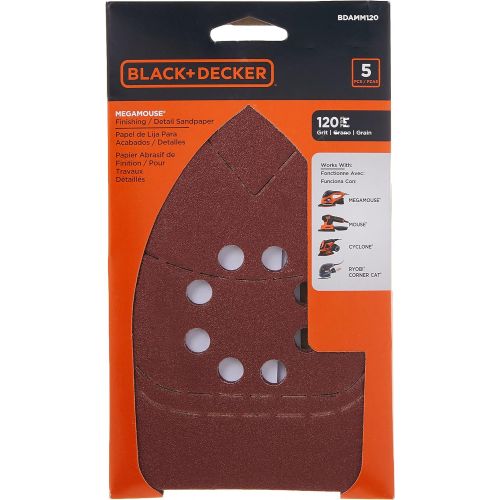  BLACK+DECKER BDAMM120 120G Mega Mouse Sandpaper, 5-Pack